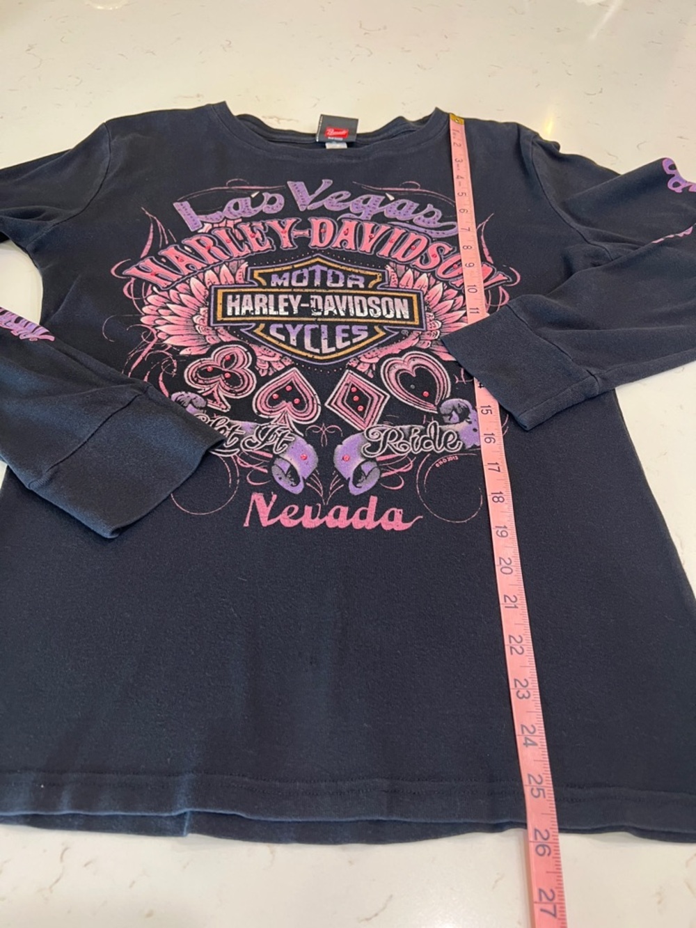 Harley-Davidson Las Vegas Nevada Let It Ride Rhinestone Graphic Long Sleeve Tee - Picture 9 of 9